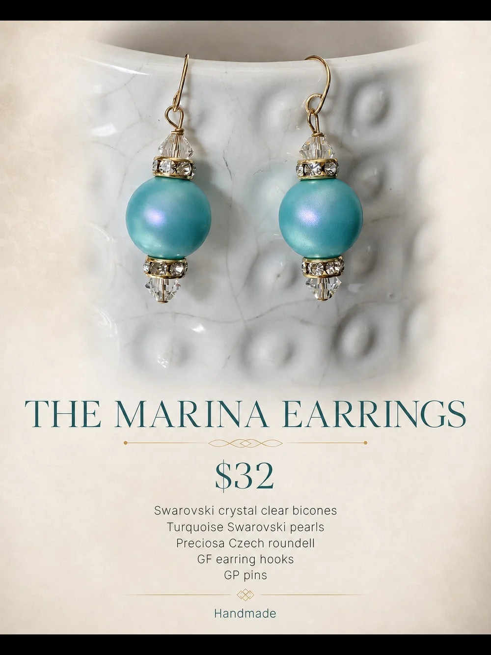 The Marina Earrings — Turquoise Crystal Drop Earrings
